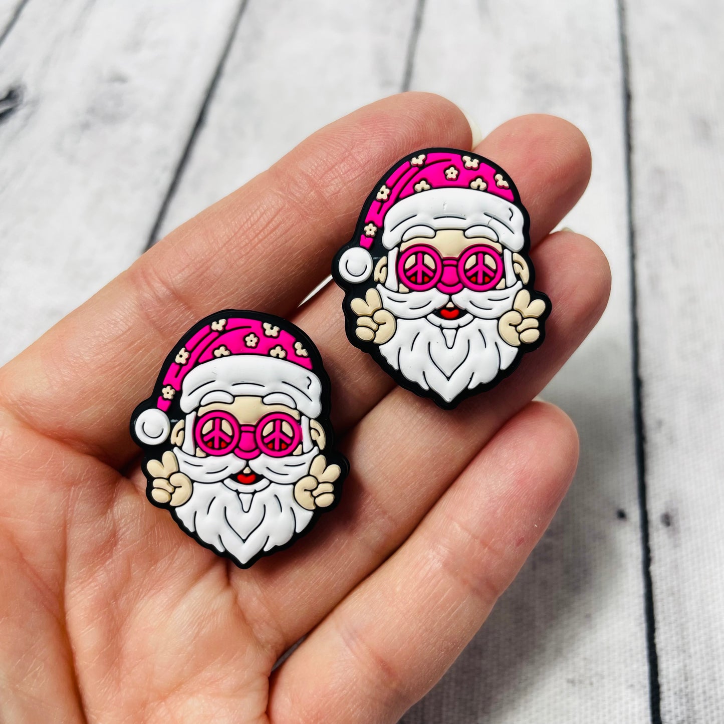 Pink Peace Santa Silicone Focal Bead