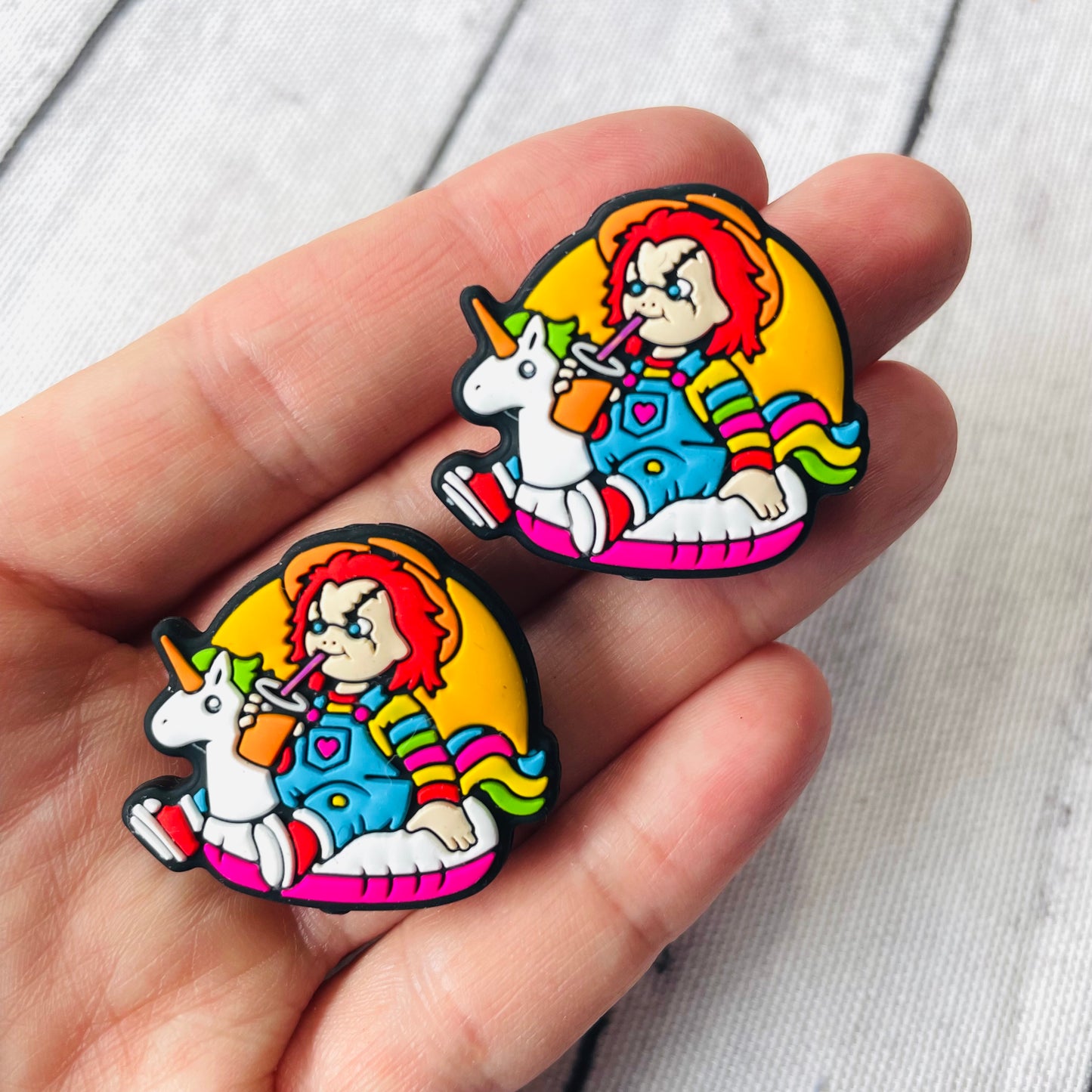 Chucky on a Unicorn Pool Float Silicone Focal Bead #2