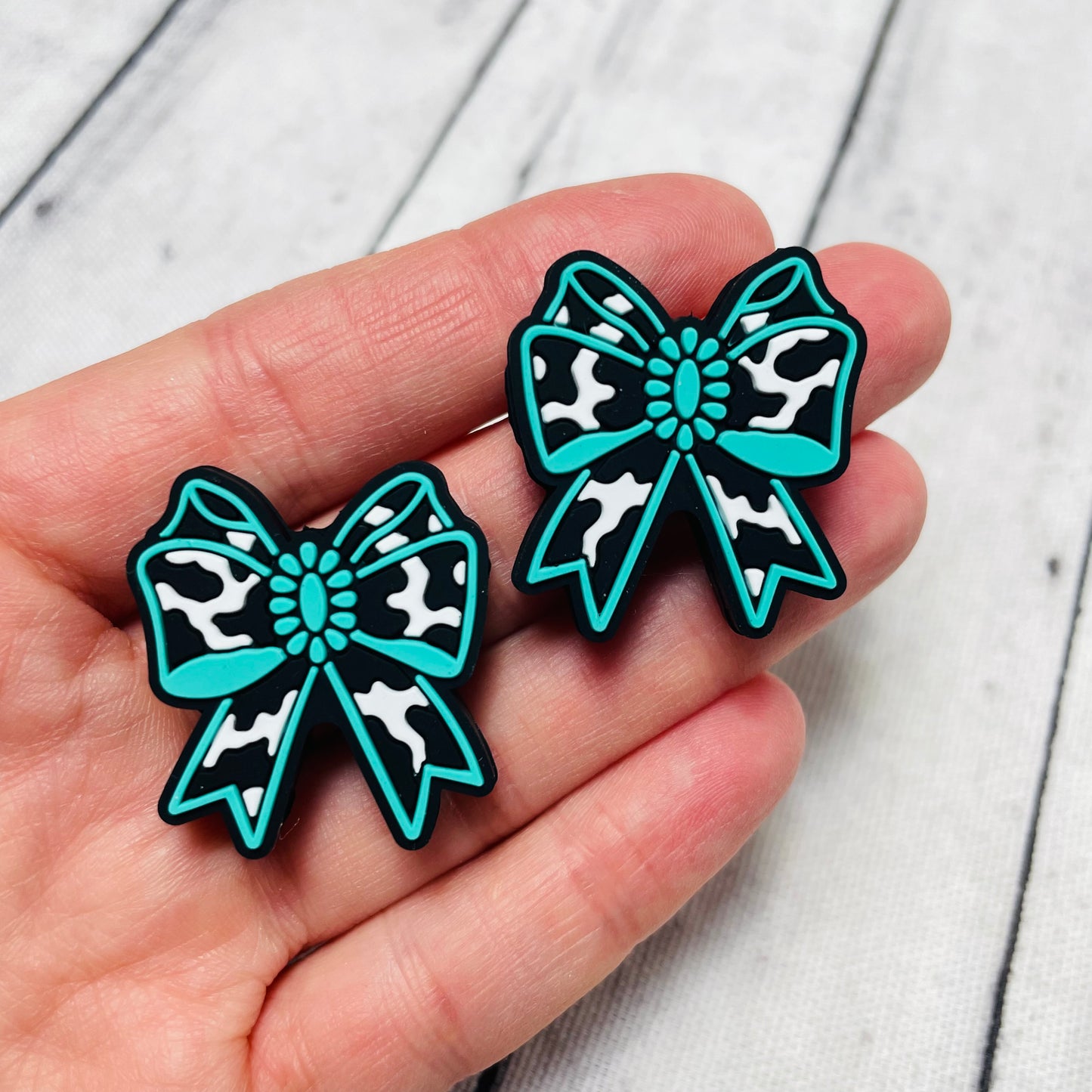 Teal Cow Bow Silicone Focal Bead