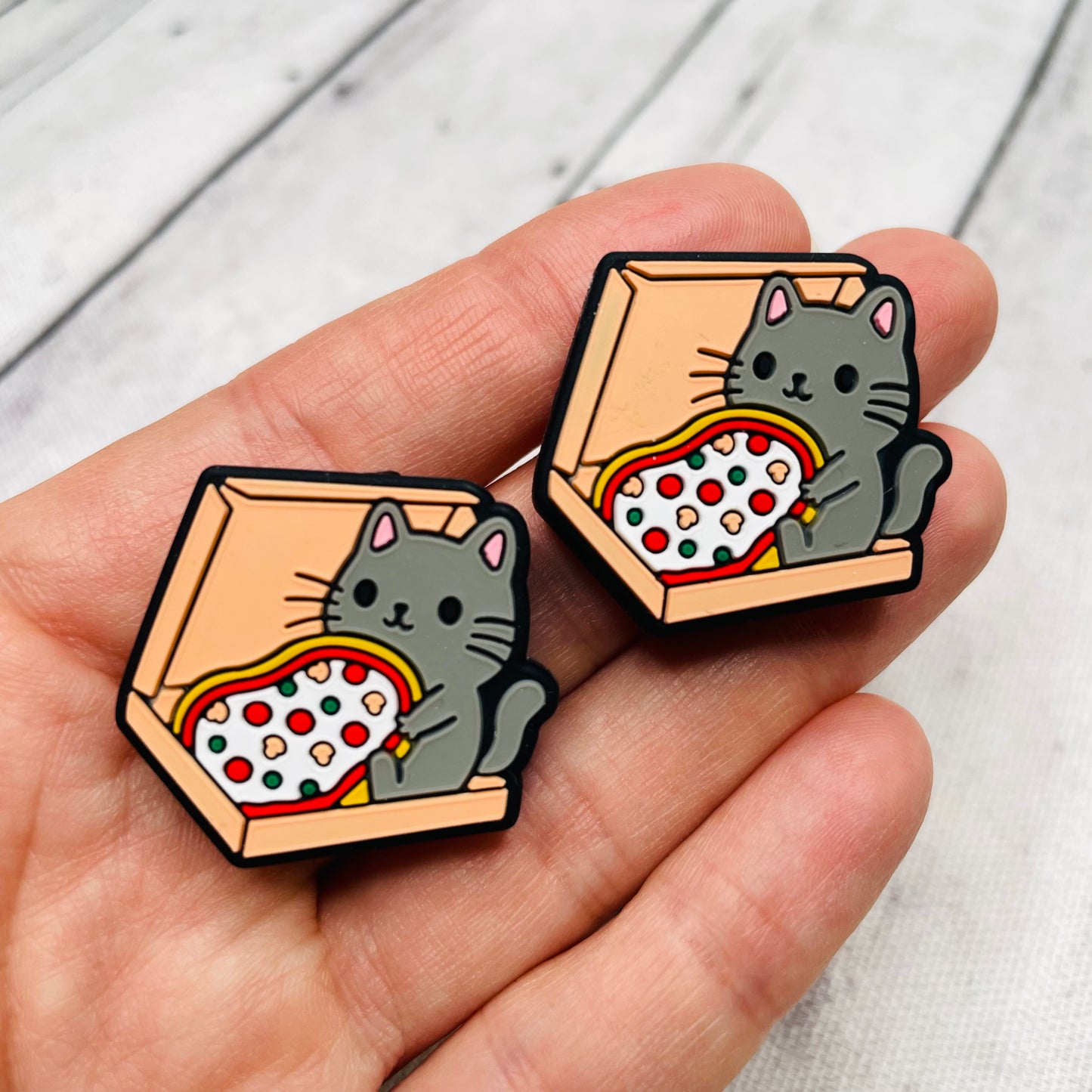 Cat with Pizza Silicone Focal Bead C5