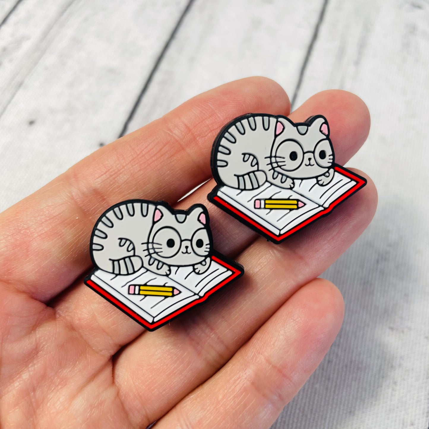 Cat Reading Book Silicone Focal Bead