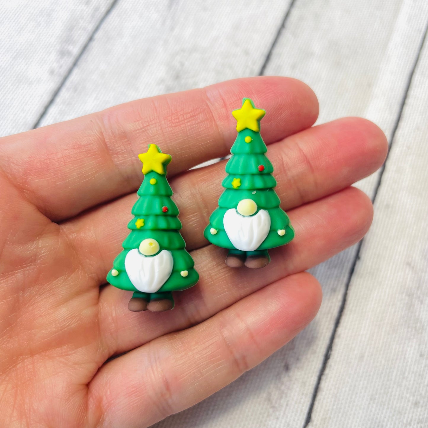3D Green Gnome Christmas Tree Silicone Focal Bead