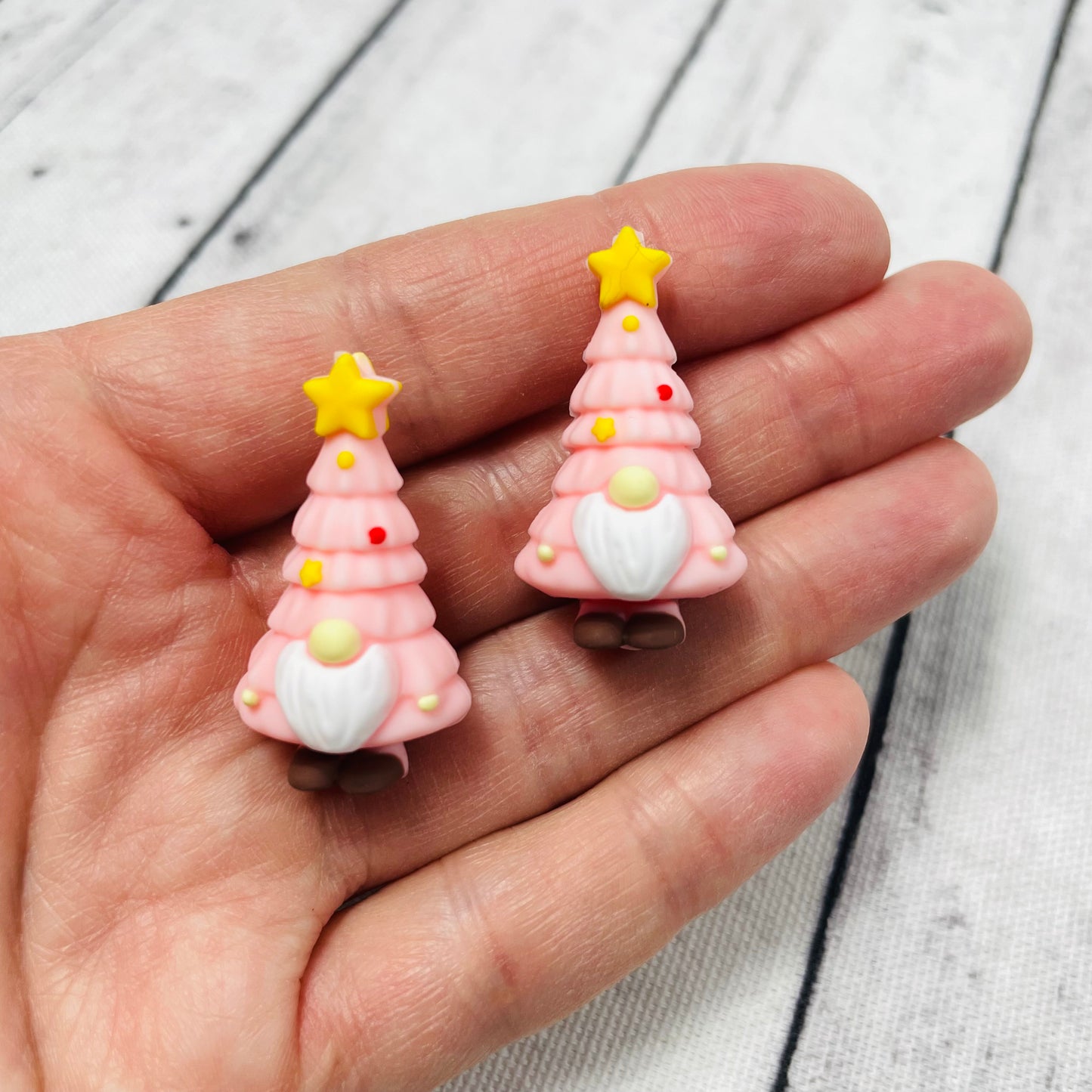 3D Pink Gnome Christmas Tree Silicone Focal Bead