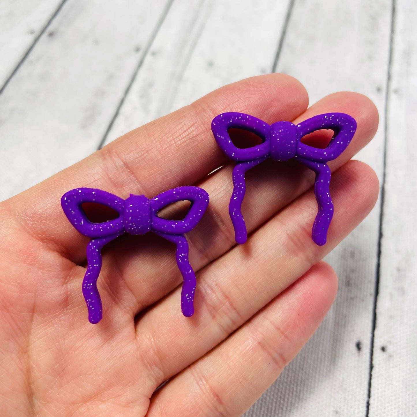 Purple Glitter Silicone Bow Focal Bead