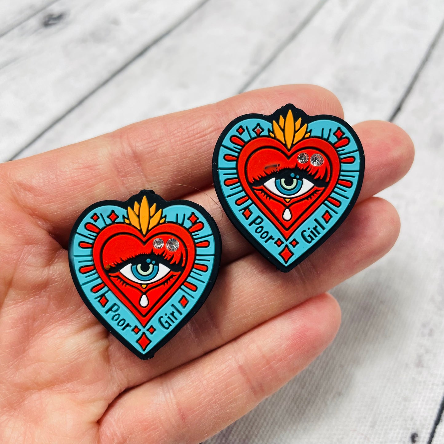 Poor Girl Gemstone Eye Heart Silicone Focal Bead