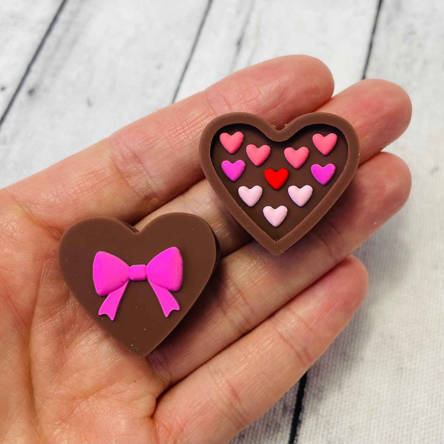 3D Chocolate Heart Box (Double Sided) Silicone Focal Bead
