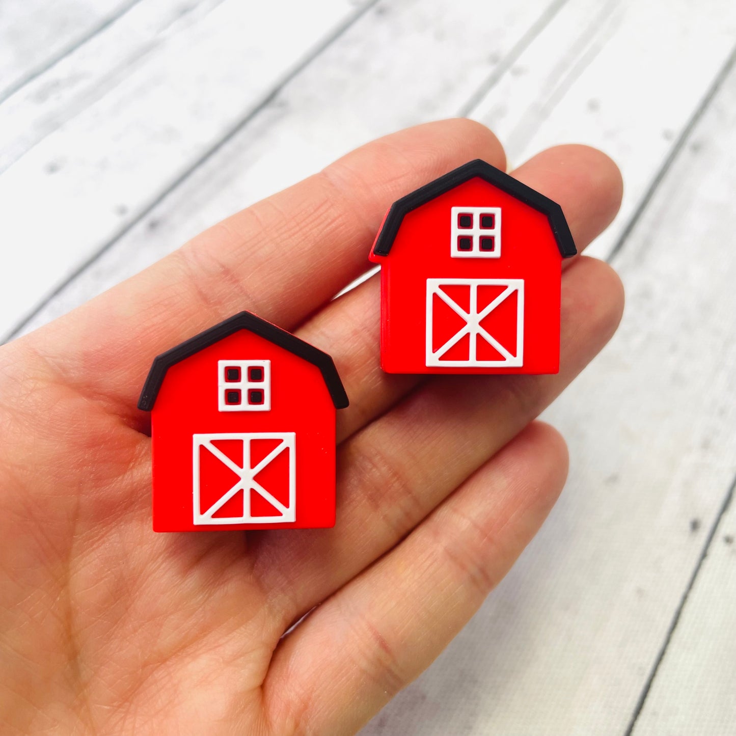 3D Red Barn Silicone Focal Bead