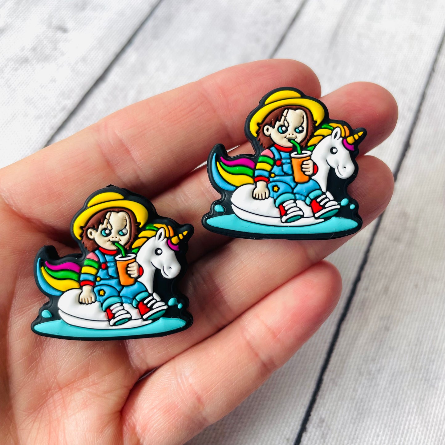 Chucky on a Unicorn Pool Float Silicone Focal Bead #1