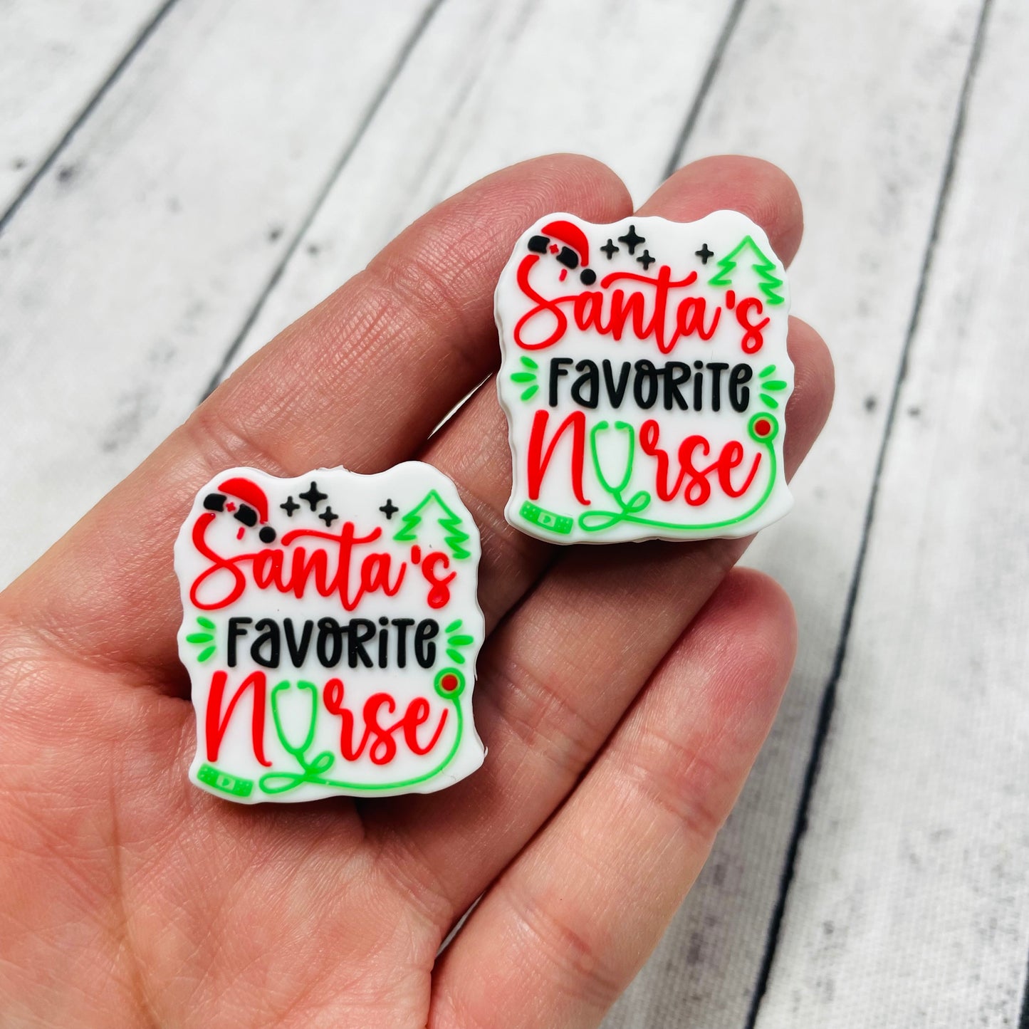 Santa’s Favorite Nurse Christmas Silicone Focal Bead