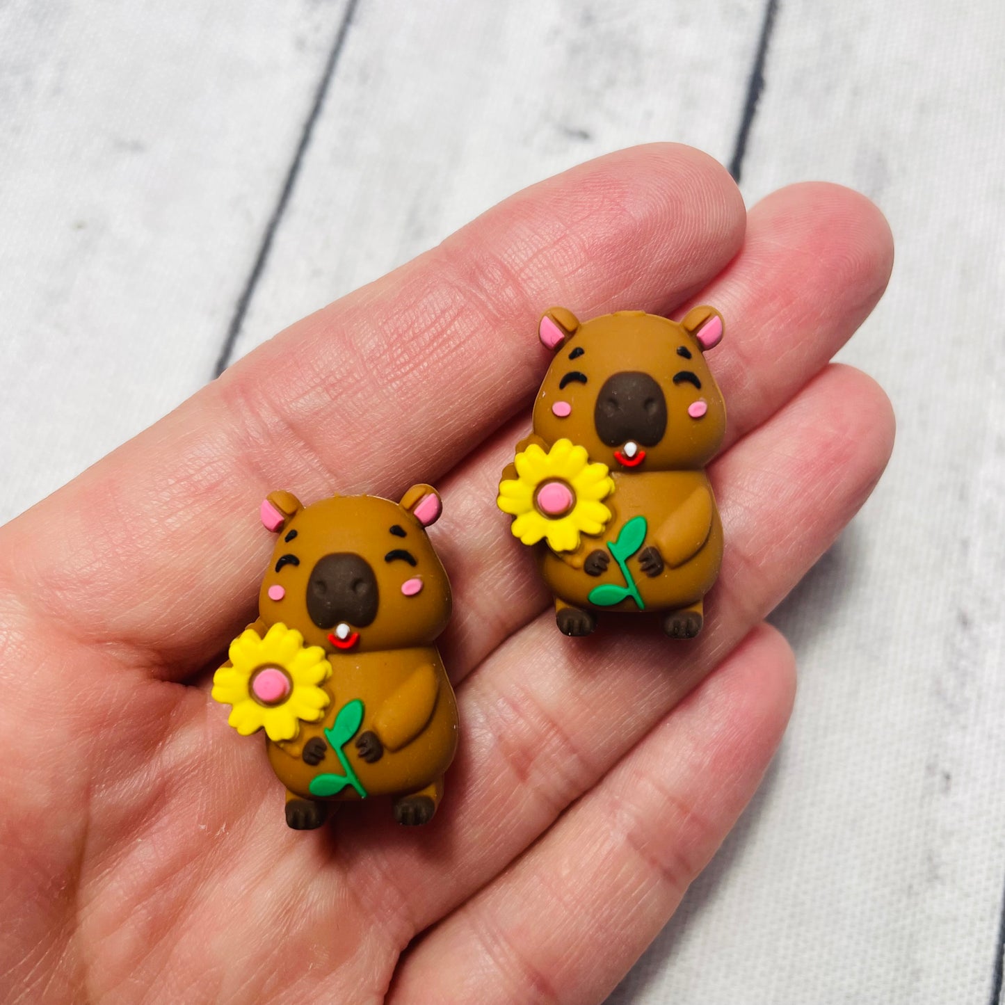 3D Capybara with Yellow Flower Silicone Focal Bead