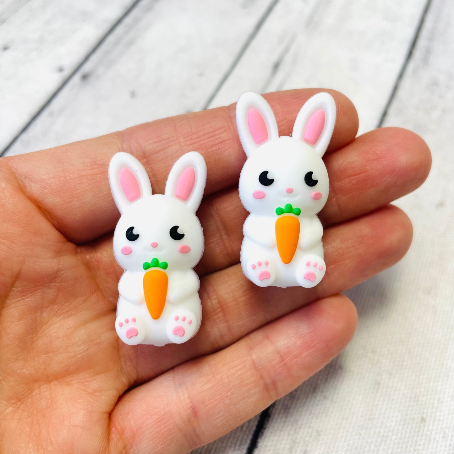 3D White Bunny with Carrot Silicone Focal Bead