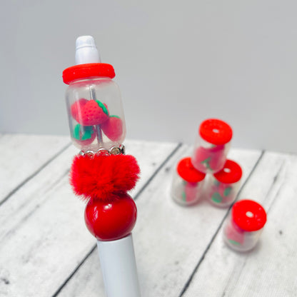 3D Strawberries in a Jar Silicone Focal Bead