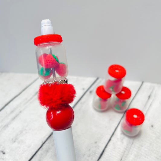 3D Strawberries in a Jar Silicone Focal Bead