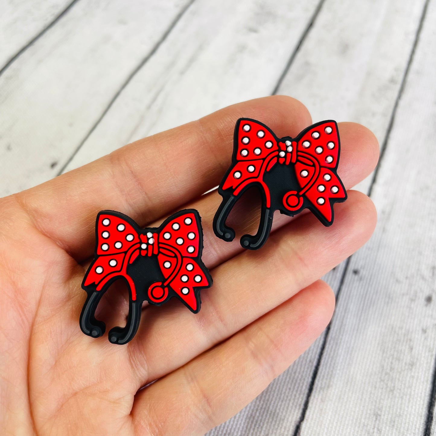 Red Stethoscope with White Polkadots Silicone Focal Bead