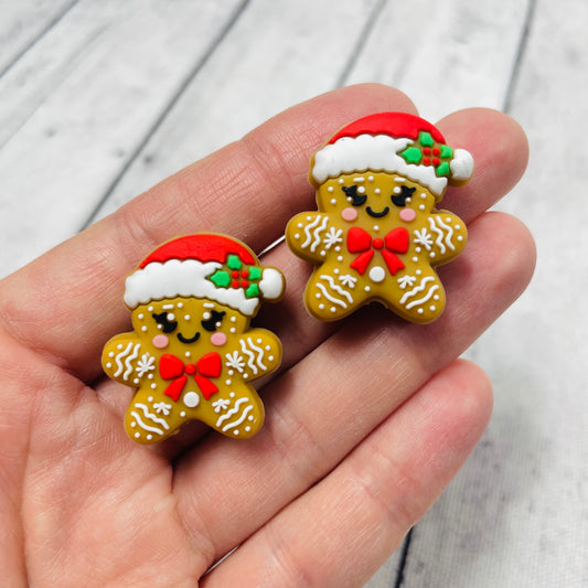 Gingerbread Girl with Hat Christmas Silicone Focal Bead