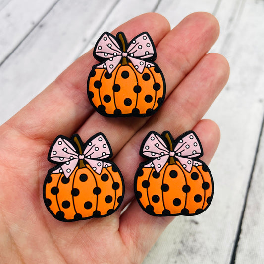 Orange/Pink Polkadot Pumpkin Silicone Focal Bead