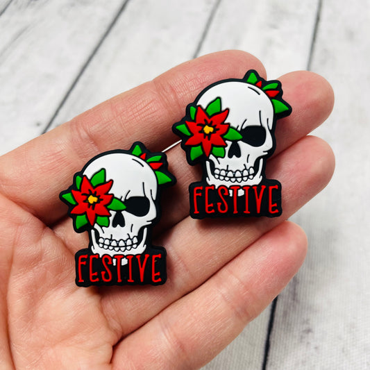 Festive Skull Christmas Silicone Focal Bead