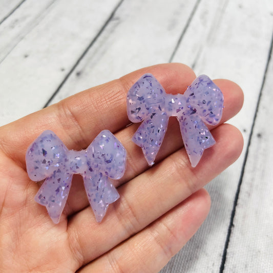 Purple Clear Glitter Bow Silicone Focal Bead