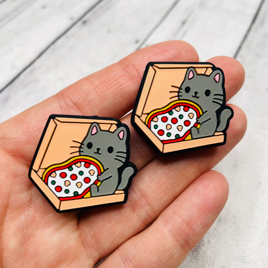 Cat with Pizza Silicone Focal Bead C5
