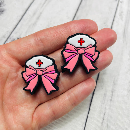 Medical Pink Bow Silicone Focal Bead