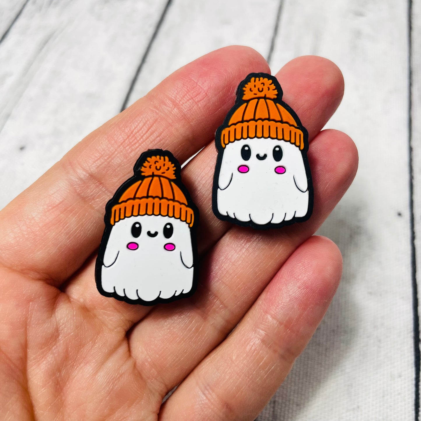Cute Ghost in Orange Hat Silicone Focal Bead