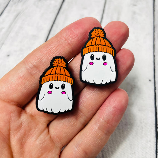 Cute Ghost in Orange Hat Silicone Focal Bead