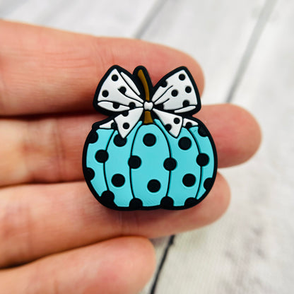 Teal Polkadot Pumpkin Silicone Focal Bead