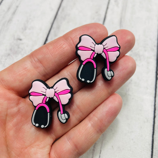 Pink Stethoscope Bow Silicone Focal Bead