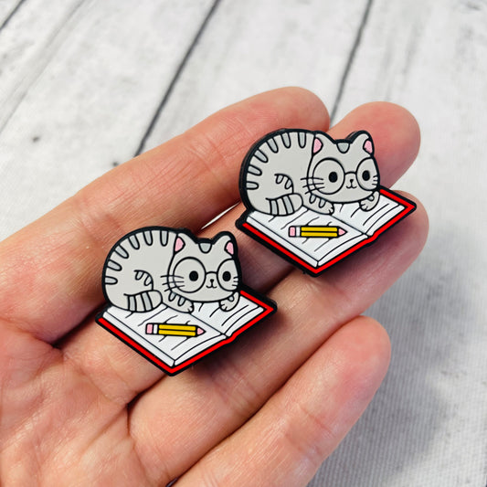 Cat Reading Book Silicone Focal Bead