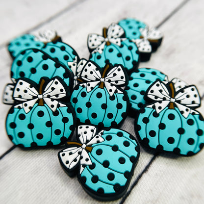 Teal Polkadot Pumpkin Silicone Focal Bead