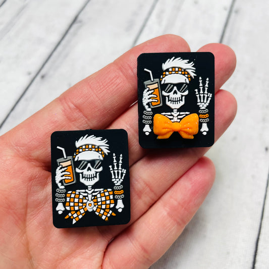 Orange Bow Skeleton (Double sided) Silicone Focal Bead