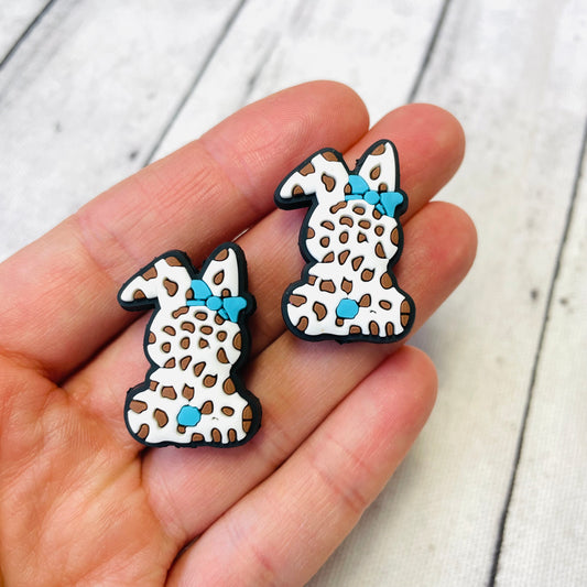 Animal Print Teal Bow Bunny Silicone Focal Bead