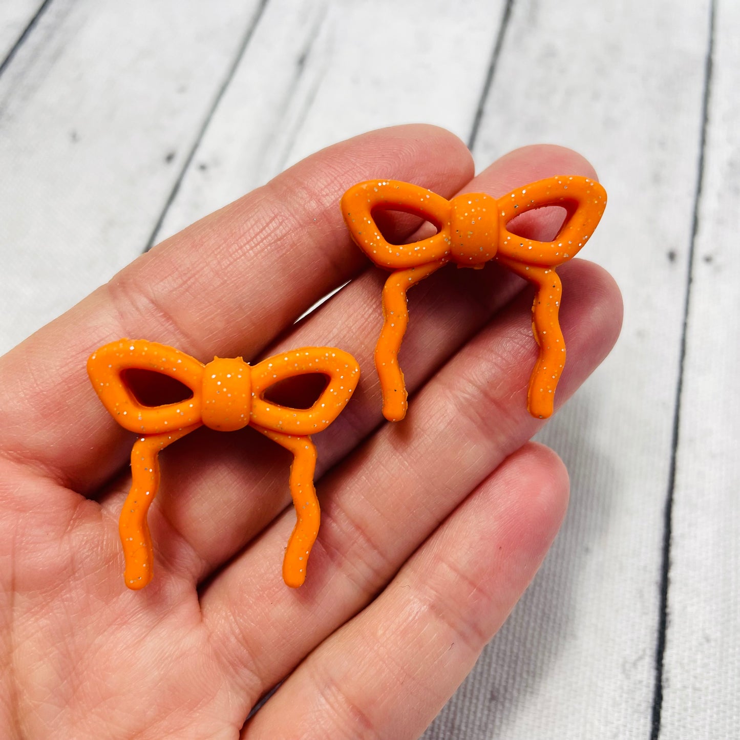 Orange Glitter Silicone Bow Focal Bead