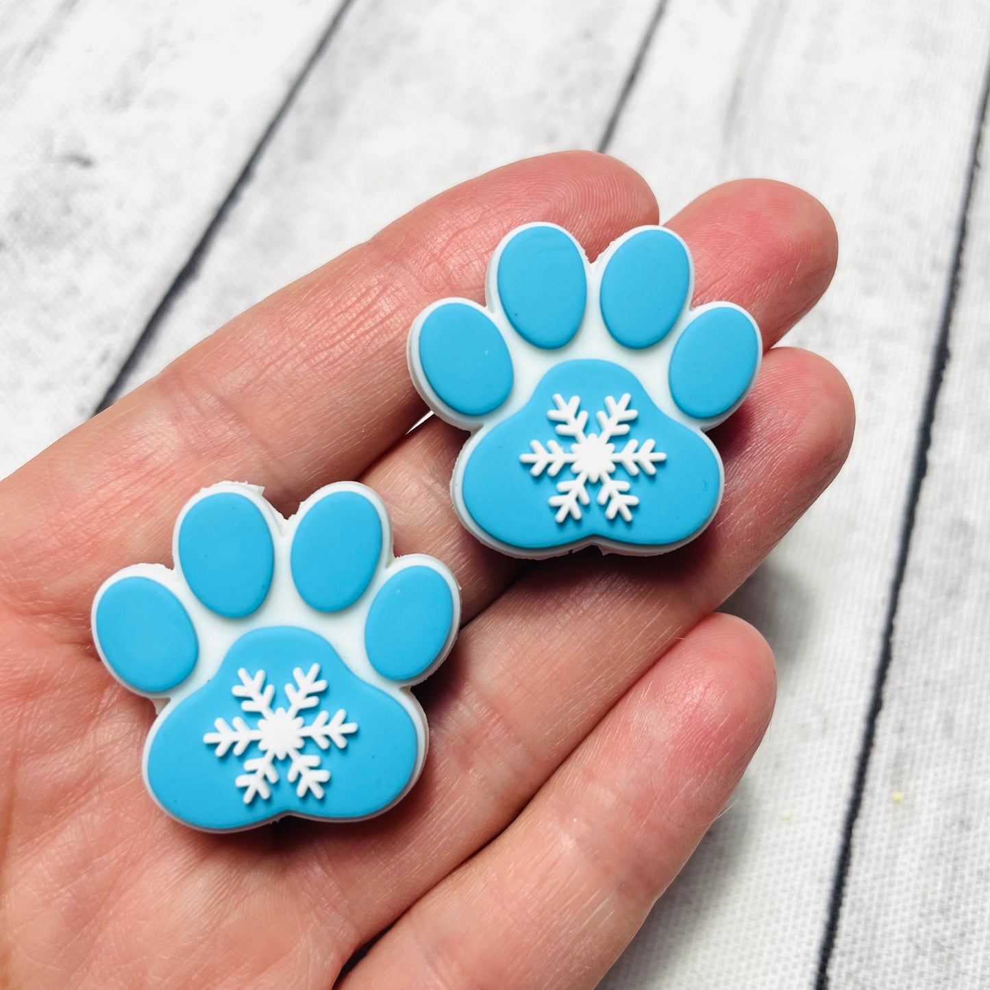 Blue Snowflake Paw Print Silicone Focal Bead