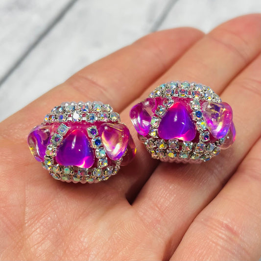 2 Dark Pink Heart Fancy Beads