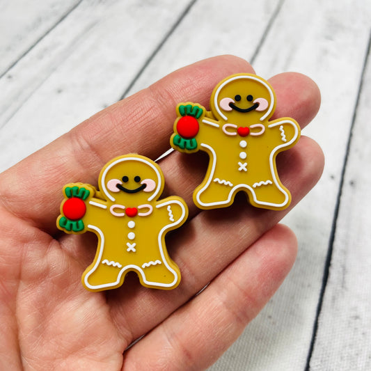 Gingerbread holding candy Christmas Silicone Focal Bead