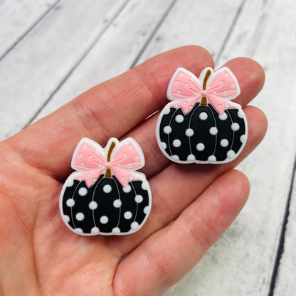 Black/Pink Polkadot Pumpkin Silicone Focal Bead