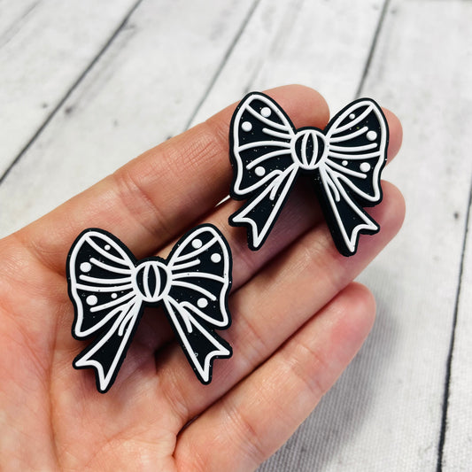 Black Bow White Outline Silicone Focal Bead