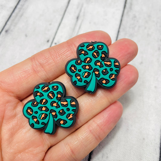 Cheetah Shamrock Silicone Focal Bead