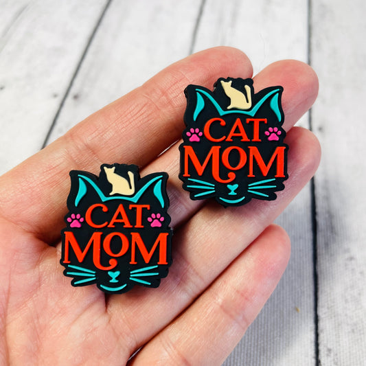 Cat Mom - Black Background Silicone Focal Bead