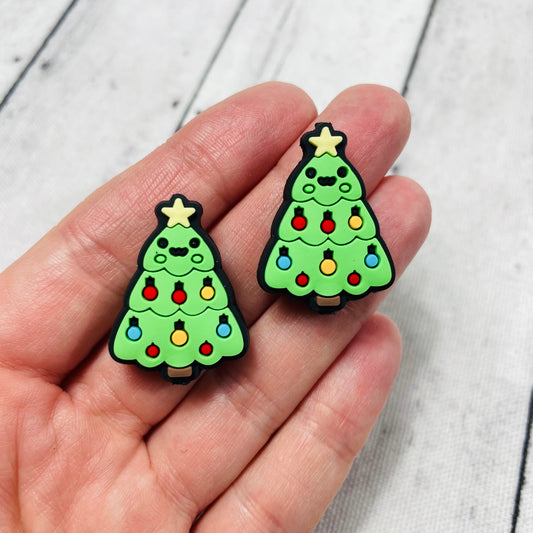Green Happy Christmas Tree Silicone Focal Bead