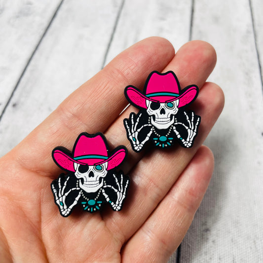 Pink Cowgirl Hat Skeleton Silicone Focal Bead