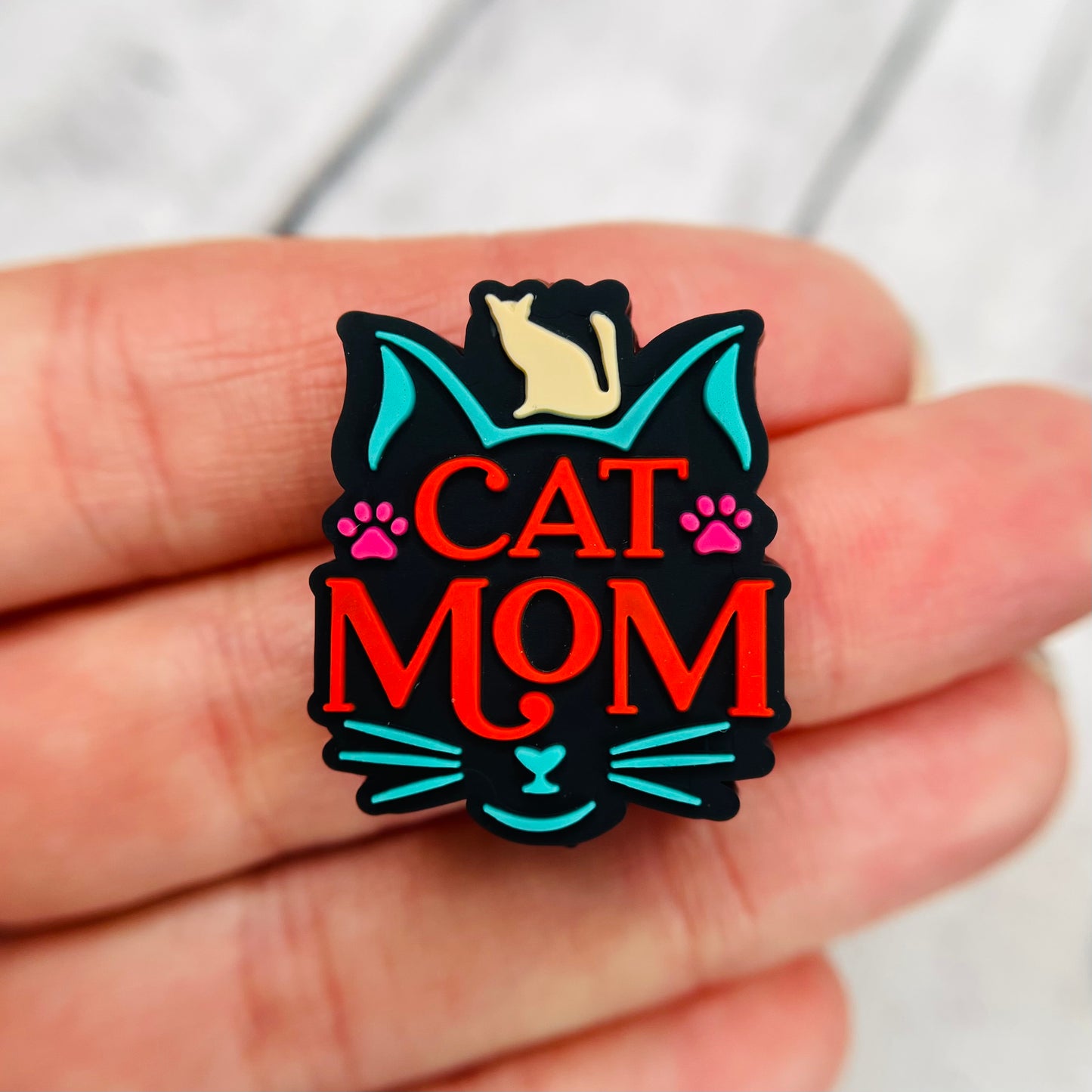 Cat Mom - Black Background Silicone Focal Bead