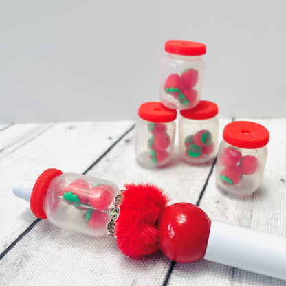 3D Strawberries in a Jar Silicone Focal Bead