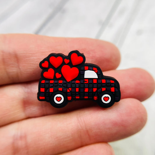 Plaid Heart Truck Silicone Focal Bead