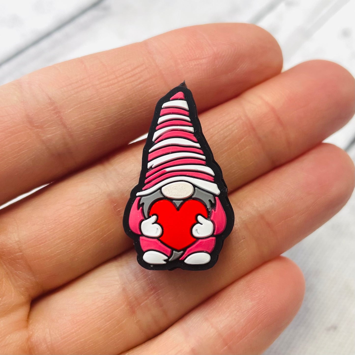 Gnome with Red Heart Silicone Focal Bead