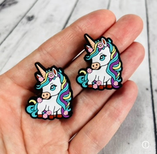 Pretty Unicorn with Flowers Silicone Focal Bead