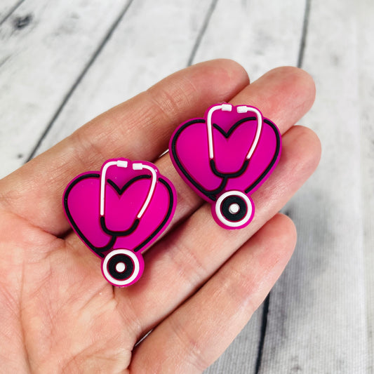 1 Pink Stethoscope Focal Bead