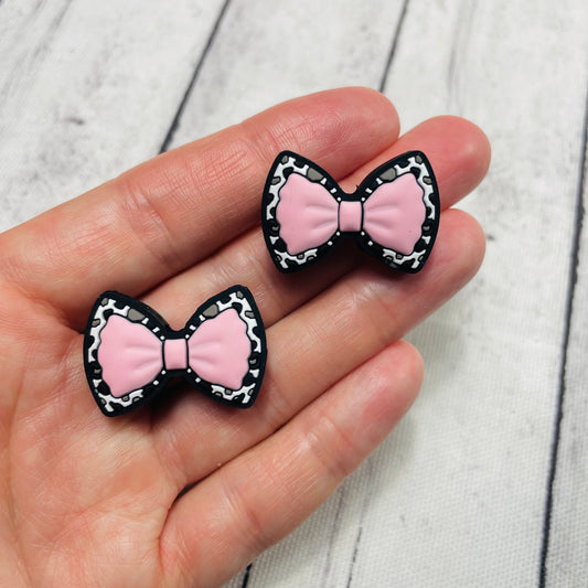 Light Pink Bow Cow Print Silicone Focal Bead