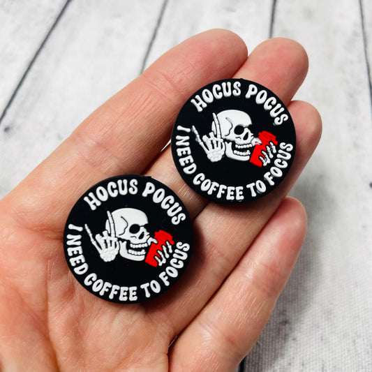 I need coffee to focus skull Silicone Focal Bead